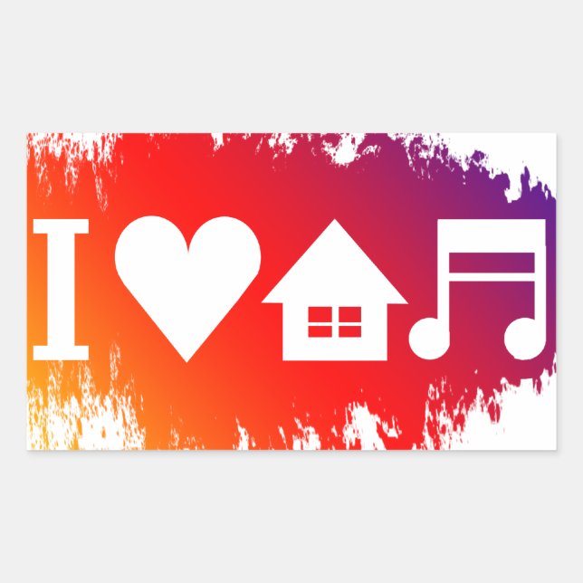 Sticker Rectangulaire J'aime la musique de maison (Devant)