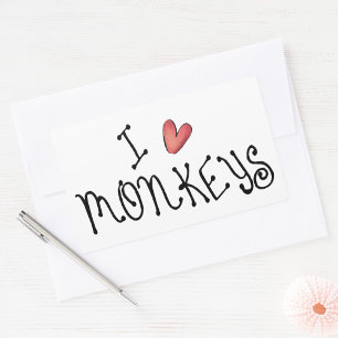 Sticker Rectangulaire J'aime les singes, typographie manuscrite mignonne