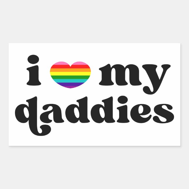 Sticker Rectangulaire J'Aime Mes Daddies Bébé Gay Dads Coeur arc-en-ciel (Devant)