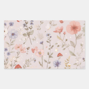 Sticker Rectangulaire Jardin Enchanté Papillon Fleur Sauvage Fantaisiste