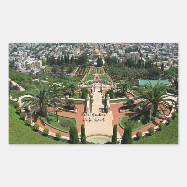 Sticker Rectangulaire Jardins Bahai à Haïfa, Israël (Devant)