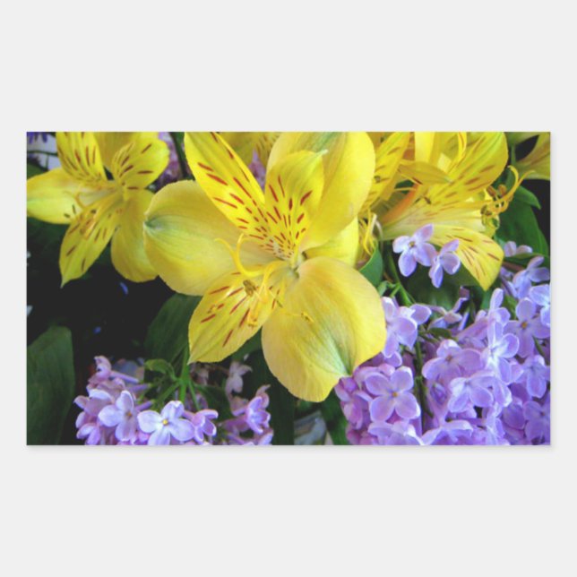 Sticker Rectangulaire Jaune et Fleurs Lilac Violettes (Devant)