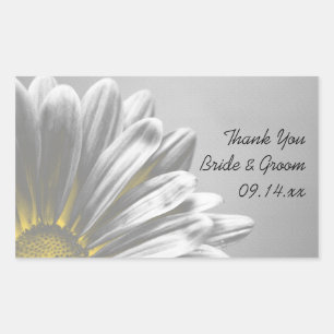 Sticker Rectangulaire Jaune Floral Faits saillants Merci Mariage Tags