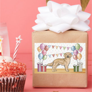 Sticker Rectangulaire Jaune Golden Retriever Coloré Pastel Anniversaire