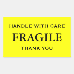 Sticker Rectangulaire Jaune/Noir Fragile. Manipulez avec soin. Merci.