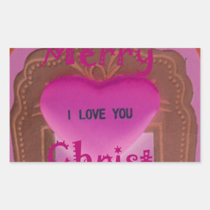 Sticker Rectangulaire Je t'aime Joyeux Coeur de Noël