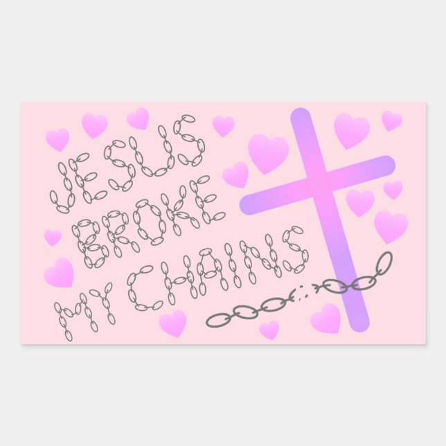 Sticker Rectangulaire Jésus Brosse Mes Chaines Croix rose (Devant)
