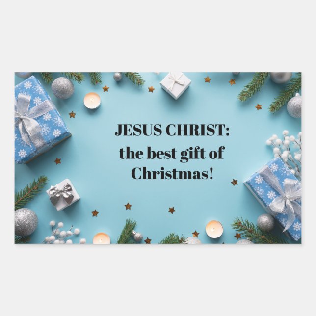 Sticker Rectangulaire Jésus Christ : le meilleur cadeau de Noël (Devant)