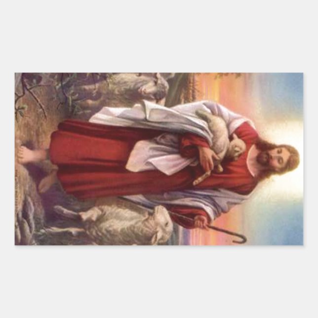 Sticker Rectangulaire Jésus et agneaux (Devant)