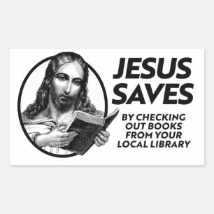 Sticker Rectangulaire Jésus sauve en lisant les livres de bibliothèque