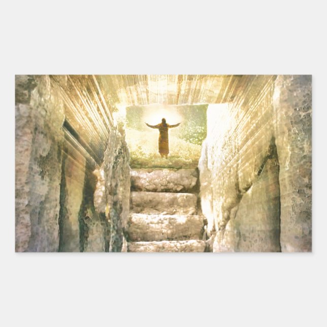 Sticker Rectangulaire Jésus sur le tombeau vide Résurrection de Pâques (Devant)