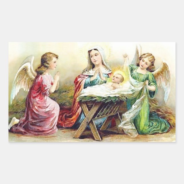 Sticker Rectangulaire Jésus vintage Avec Angles (Devant)