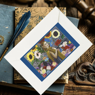 Sticker Rectangulaire Jeune fille elfe dragon enchantée jardin de fleurs