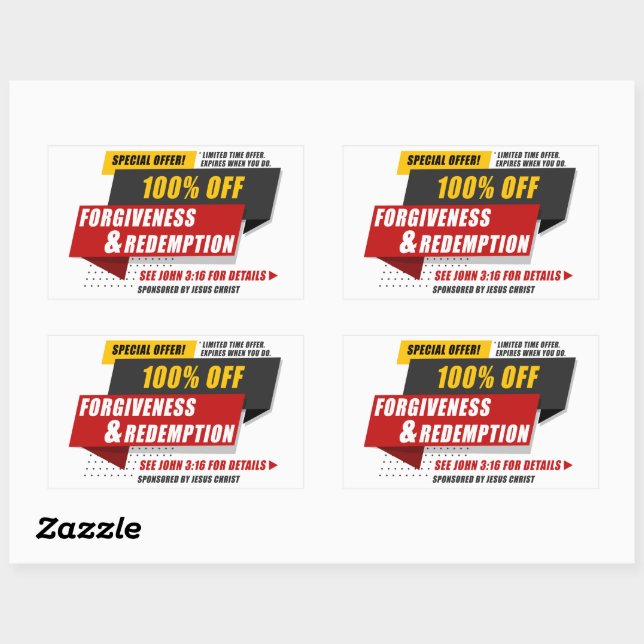 Sticker Rectangulaire John 3:16 Offre spéciale Pardon & Rédemption (Feuille)