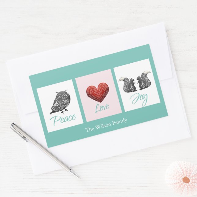 Sticker Rectangulaire Joie de paix scandinave moderne Noël (Enveloppe)