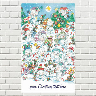 Sticker Rectangulaire Joli caricature Noël Polaire Ours Penguin Party