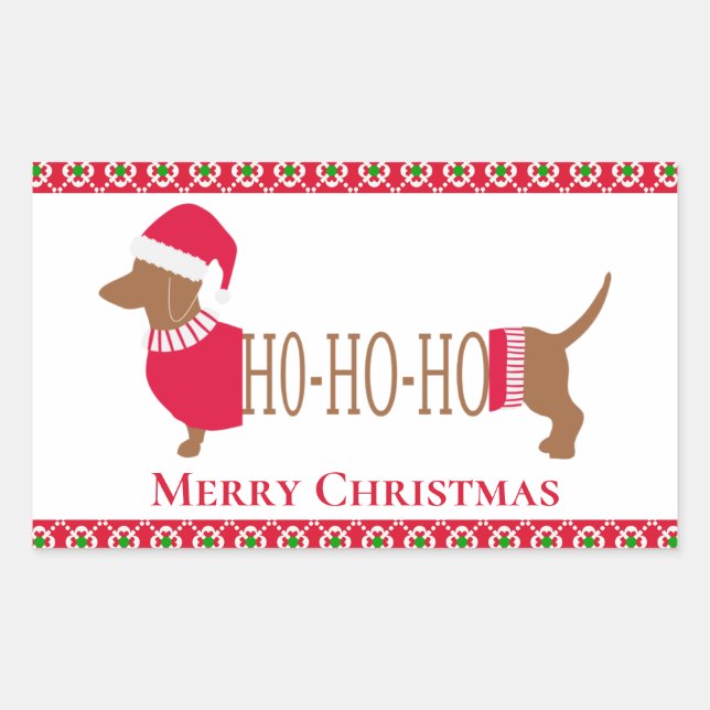 Sticker Rectangulaire Joli chien de Noël Dachshund Doxie (Devant)