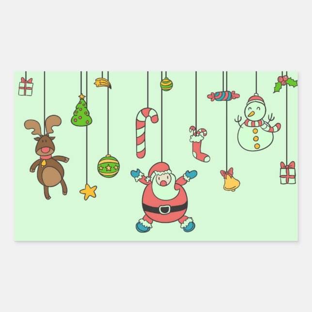 Sticker Rectangulaire Joli dessin animé Père Noël et amis Noël (Devant)