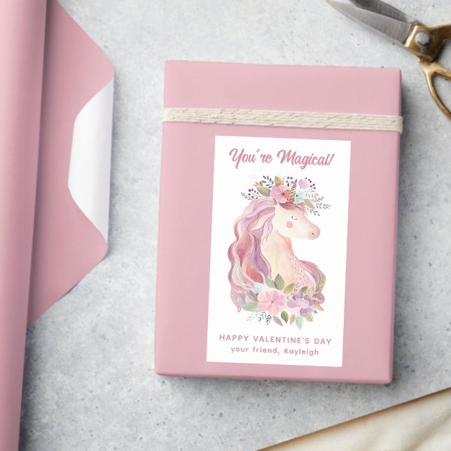Sticker Rectangulaire Joli Fleur sauvage aquarelle Unicorn Valentine (Créateur téléchargé)