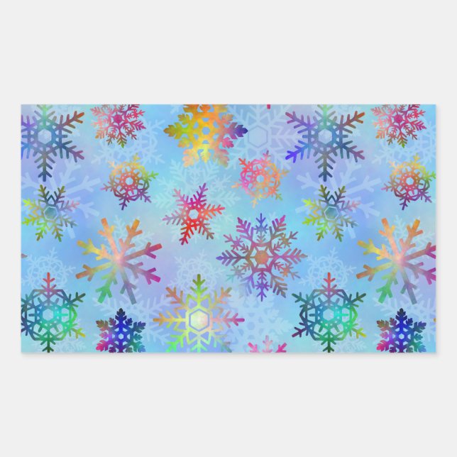 Sticker Rectangulaire Joli Snowflakes coloré Motif de Noël (Devant)