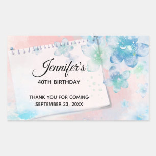 Sticker Rectangulaire Jolies fleurs bleues sur rose Arrière - plan Anniv
