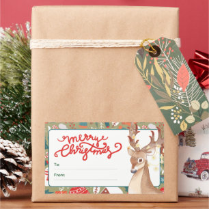 Sticker Rectangulaire Jolis Renne Joyeux Noël Lumières 