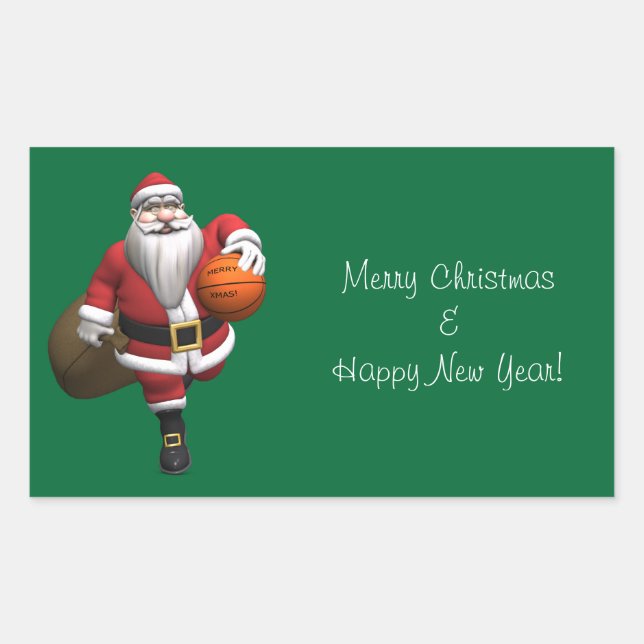 Sticker Rectangulaire Joueur de basketball du Père Noël (Devant)