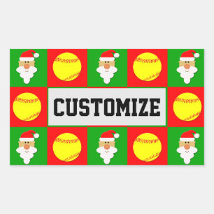 Sticker Rectangulaire Joueur de softball Noël Père Noël Personnalisé Nom