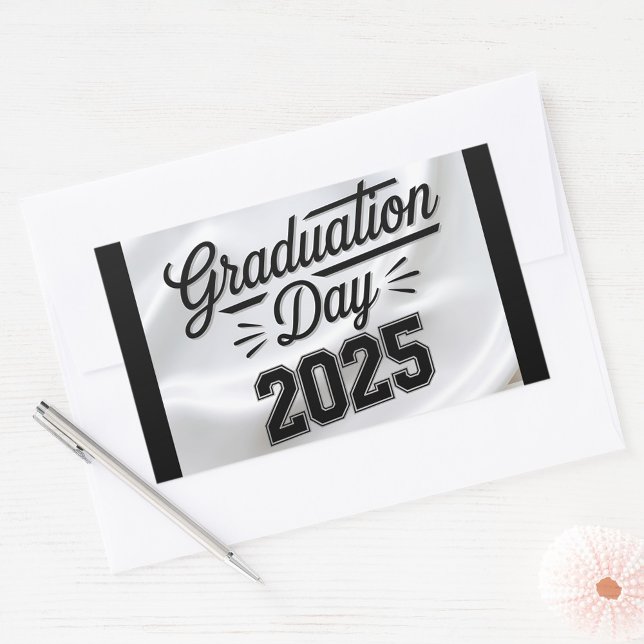 Sticker Rectangulaire Jour des diplômes 2025 (Black and White Letters Graduation Day Stickers 2025!)