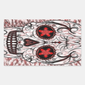 Sticker Rectangulaire Jour du crâne de sucre mort - Fractal rouge et noi