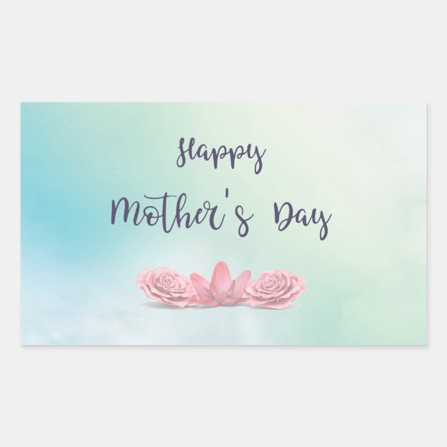 Sticker Rectangulaire Joyeuse fête des mères aux fleurs roses (Devant)