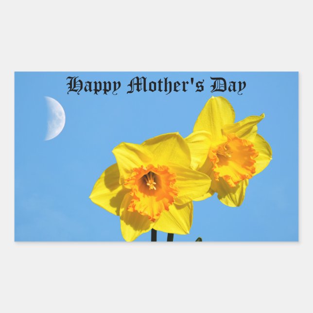 Sticker Rectangulaire Joyeuse Fête des Mères Daffodils Médaille d'or fle (Devant)