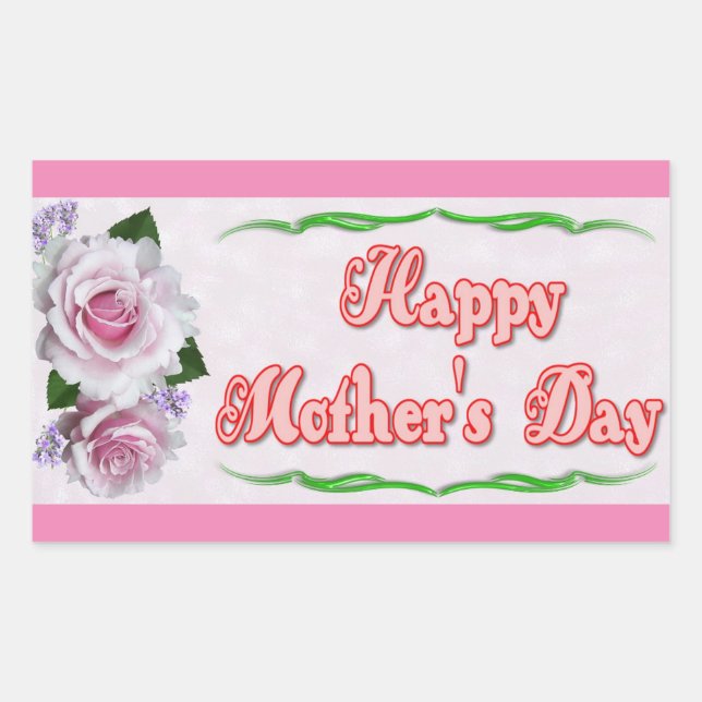 Sticker Rectangulaire Joyeuse fête des mères rose (Devant)