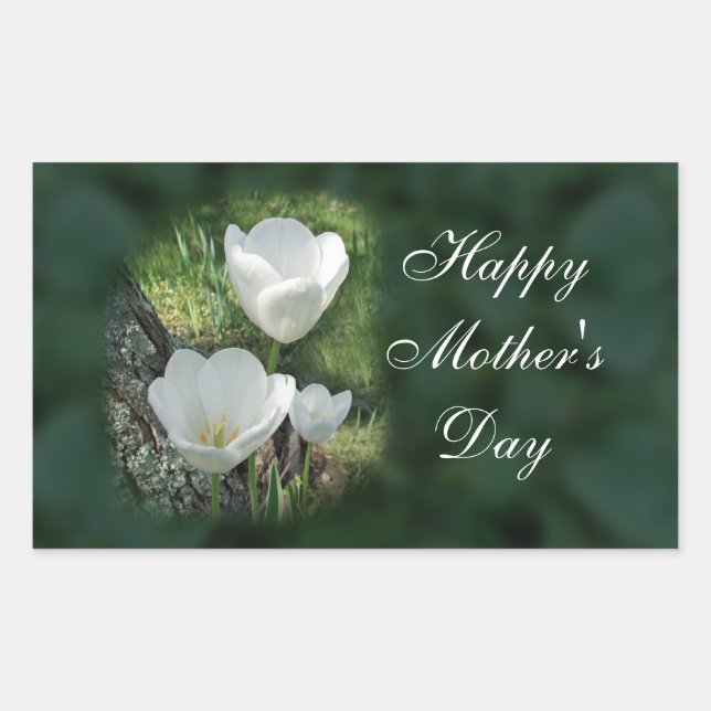 Sticker Rectangulaire Joyeuse Fête des Mères Tulipes blanches (Devant)