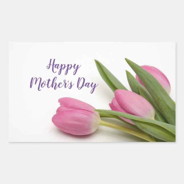 Sticker Rectangulaire Joyeuse Fête des Mères Tulipes roses (Devant)