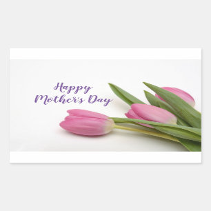 Sticker Rectangulaire Joyeuse Fête des Mères Tulipes roses