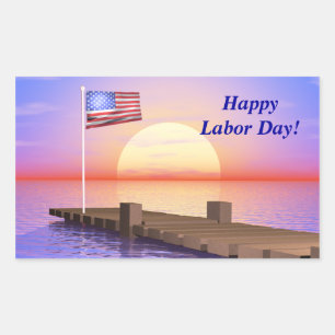 Sticker Rectangulaire Joyeuse fête du travail Drapeau américain et quai