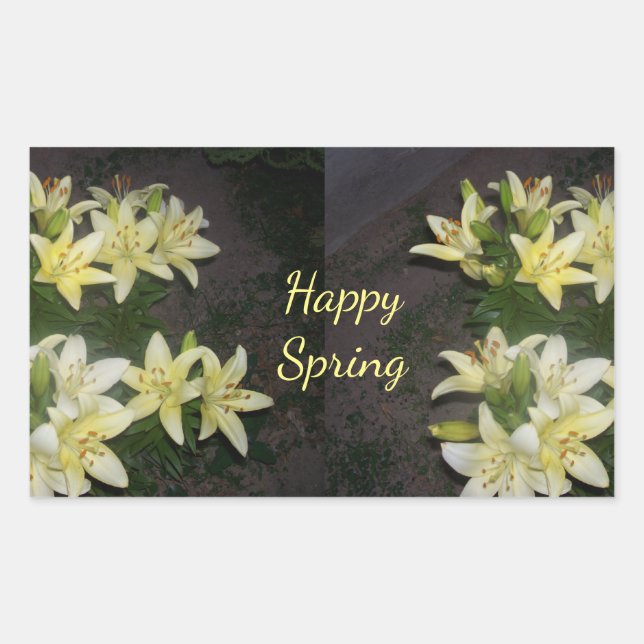 Sticker Rectangulaire Joyeuses Lys jaunes printaniers sur Arrière - plan (Devant)