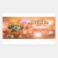 Joyeux Anniversaire avec Chien et Feu d'Artifice
