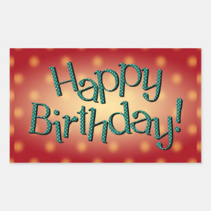 Sticker Rectangulaire Joyeux Anniversaire Bleu Polka Point Texte Rouge B