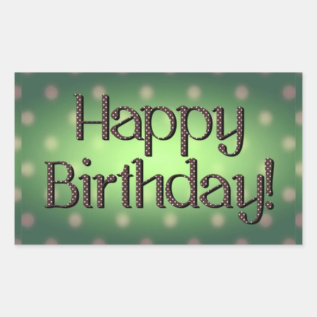 Sticker Rectangulaire Joyeux Anniversaire Brown Polka Dot Texte Vert Bkg (Devant)