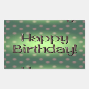Sticker Rectangulaire Joyeux Anniversaire Brown Polka Dot Texte Vert Bkg