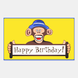Sticker Rectangulaire Joyeux Anniversaire Drôle Singe avec signe