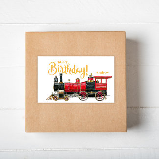 Sticker Rectangulaire Joyeux anniversaire du train rouge