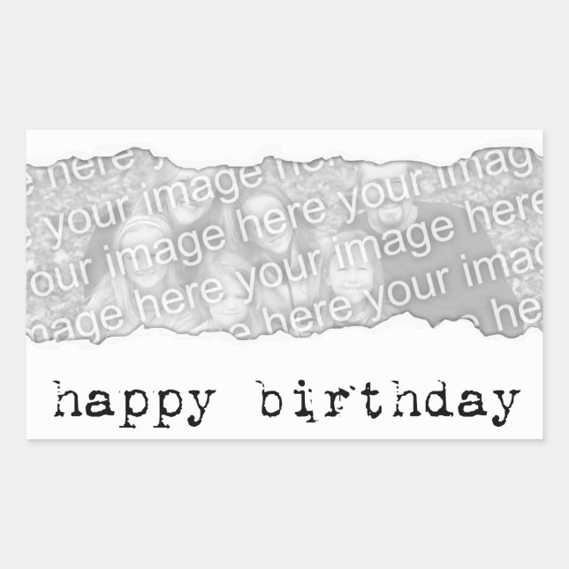 Sticker Rectangulaire joyeux anniversaire (papier déchiré) (Devant)