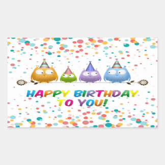 Sticker Rectangulaire Joyeux Anniversaire pour vous, Chouettes,