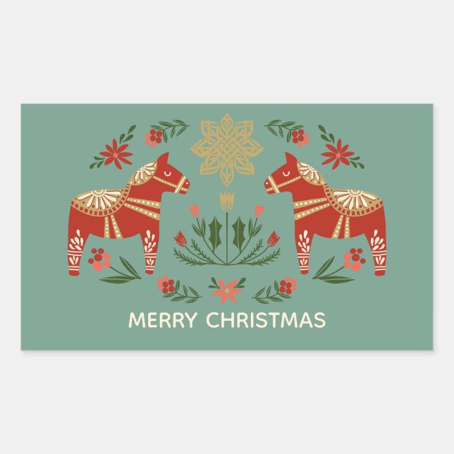 Sticker Rectangulaire Joyeux cheval scandi dala de Noël (Devant)
