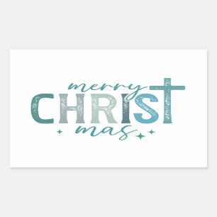 Sticker Rectangulaire Joyeux Christ mas Christian Religieux Gras Vert