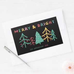 Sticker Rectangulaire Joyeux et brillant Pin amusant élégant Noël Noir