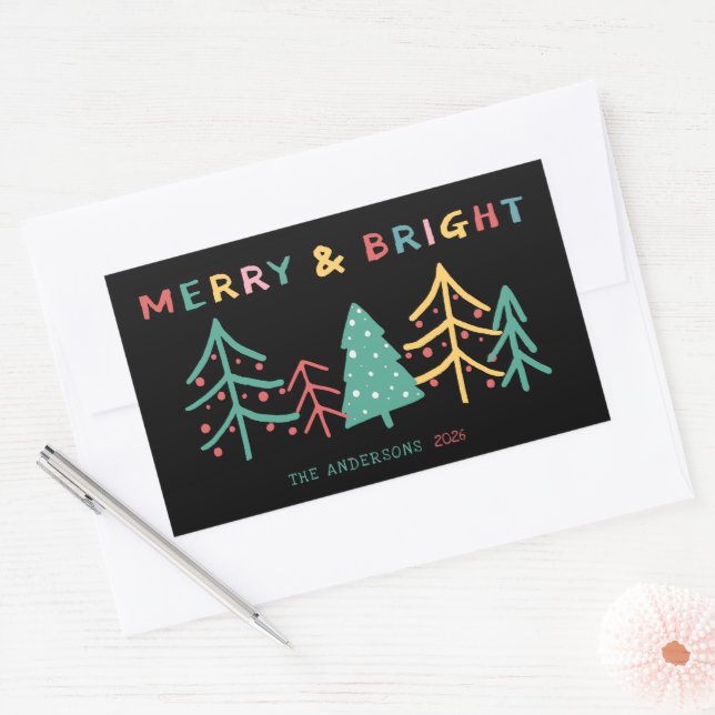 Sticker Rectangulaire Joyeux et brillant Pin amusant élégant Noël Noir (Enveloppe)